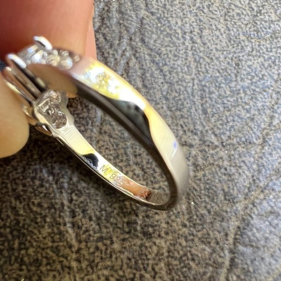 Real Moissanite Promise Engagement Ring Silver Three Stone VVS D Color - Picture 9 of 10